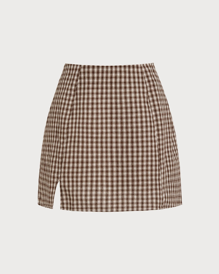 Brown Plaid A-Line Skirt
