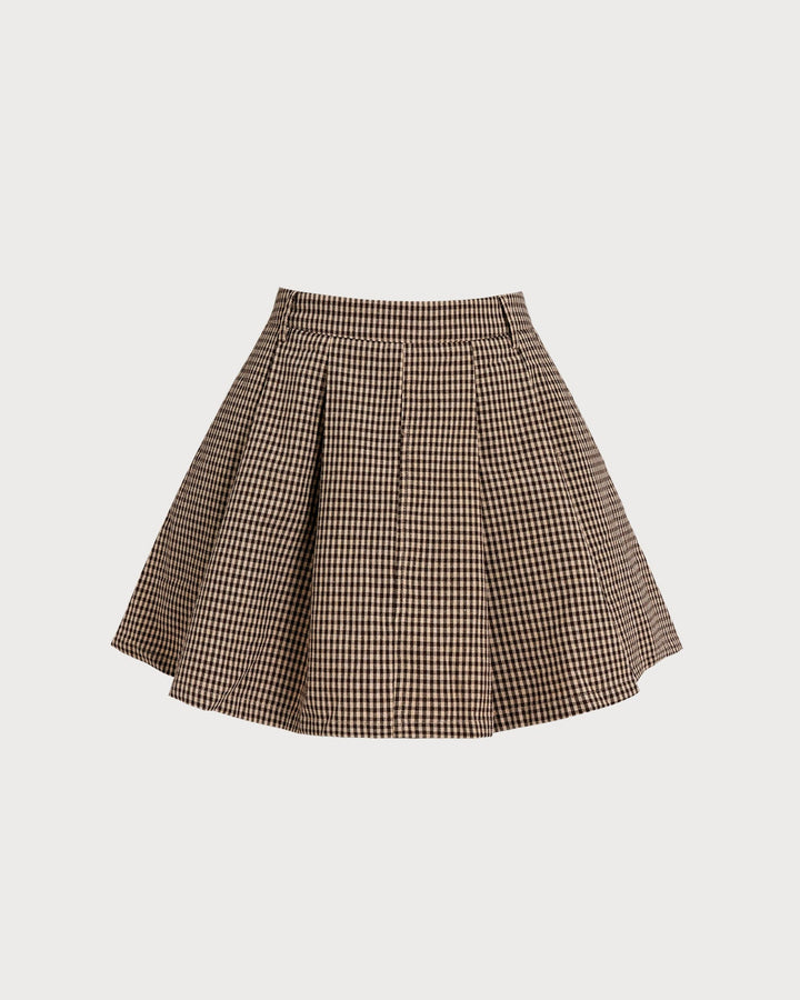 Brown Plaid Ruched Skirt