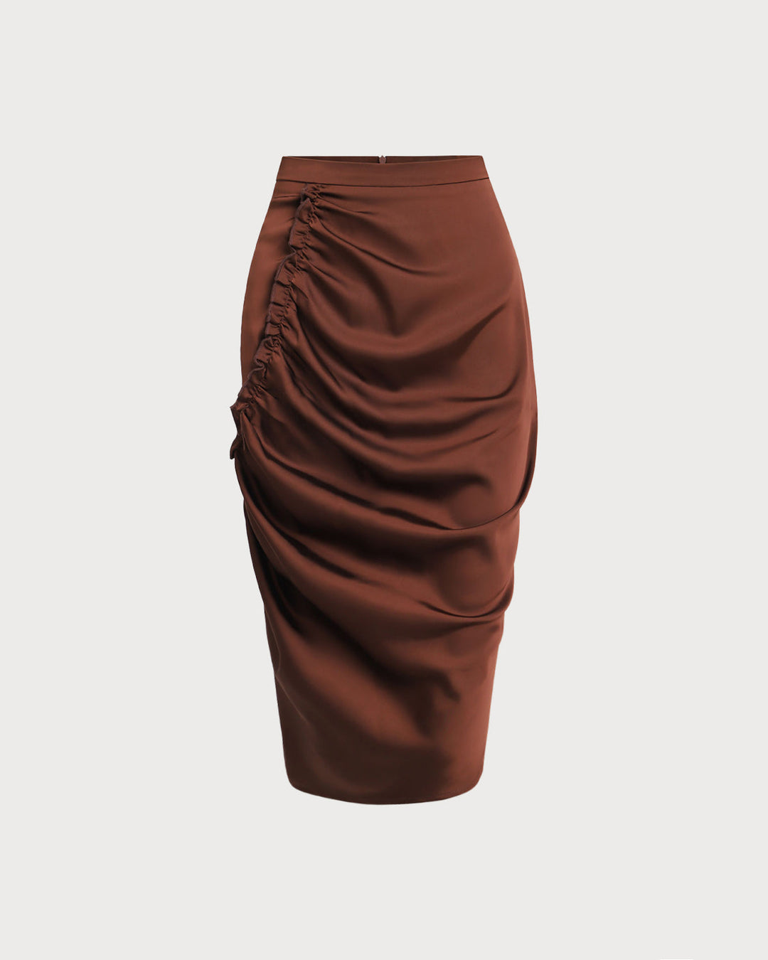 Coffee Ruched Pencil Midi Skirt