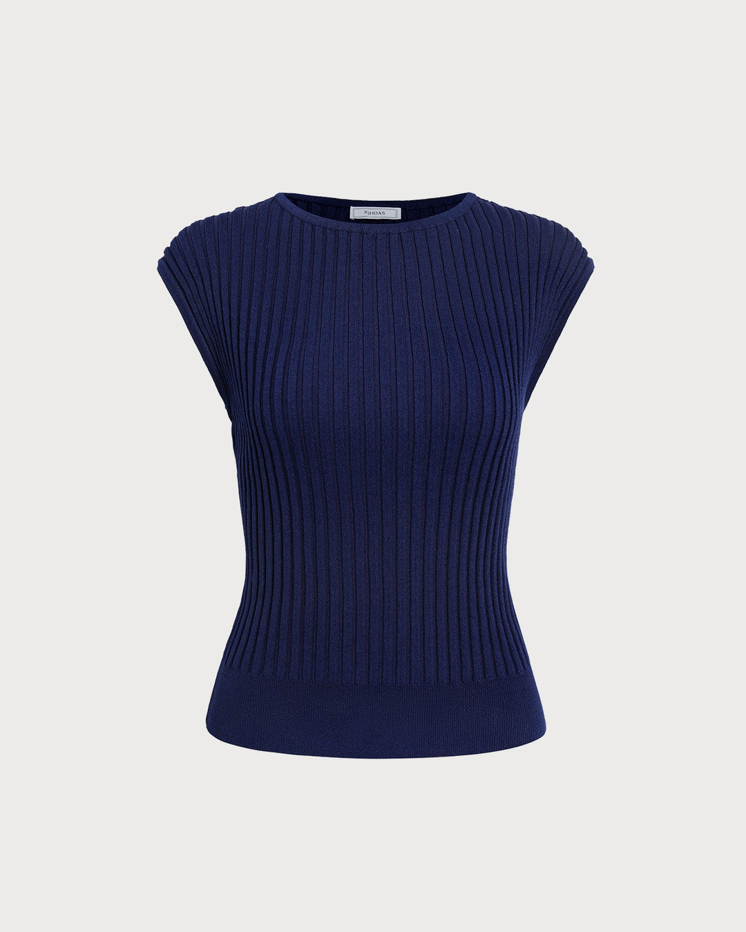 The Blue Boat Neck Ribbed Cap Sleeve Knit Tee