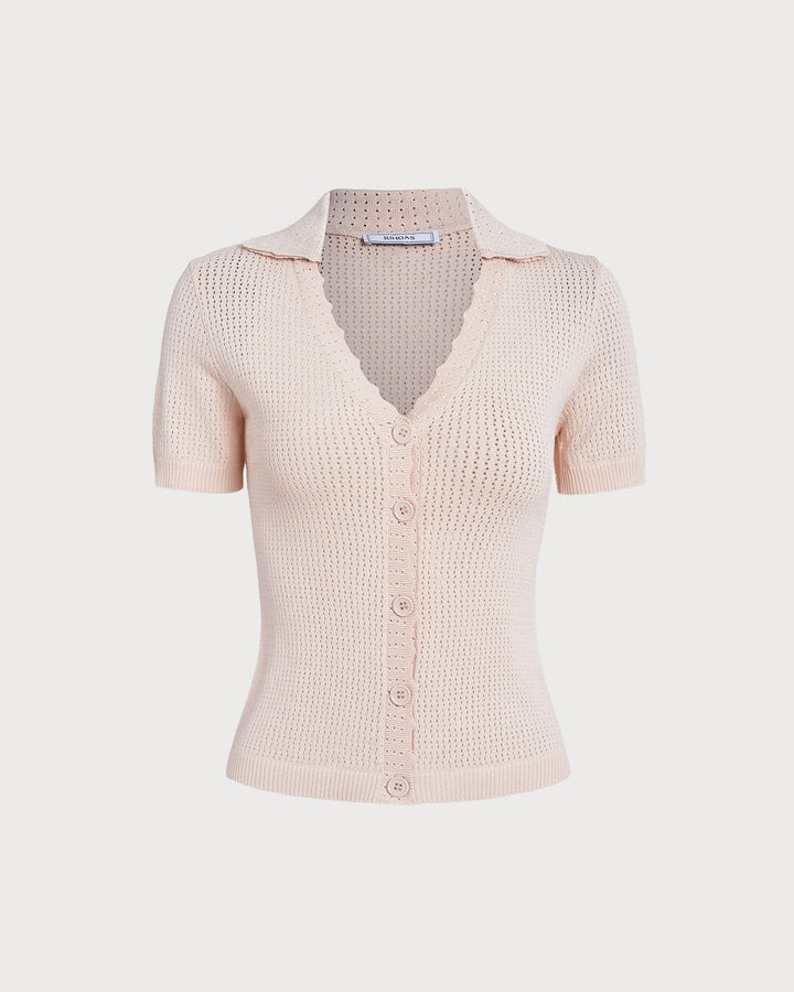 The Nude V Neck Button Pointelle Knit Tee