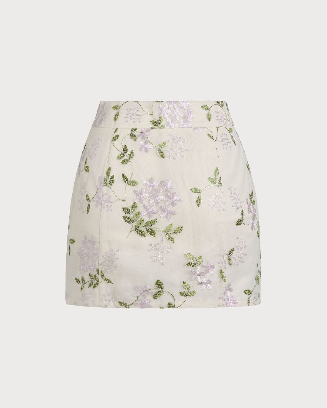 Beige Floral Straight Mini Skirt