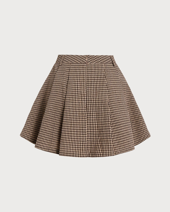 Brown Plaid Ruched Skirt
