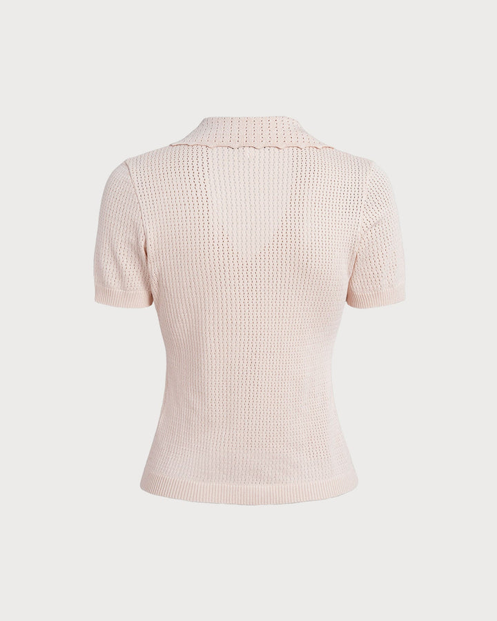 The Nude V Neck Button Pointelle Knit Tee