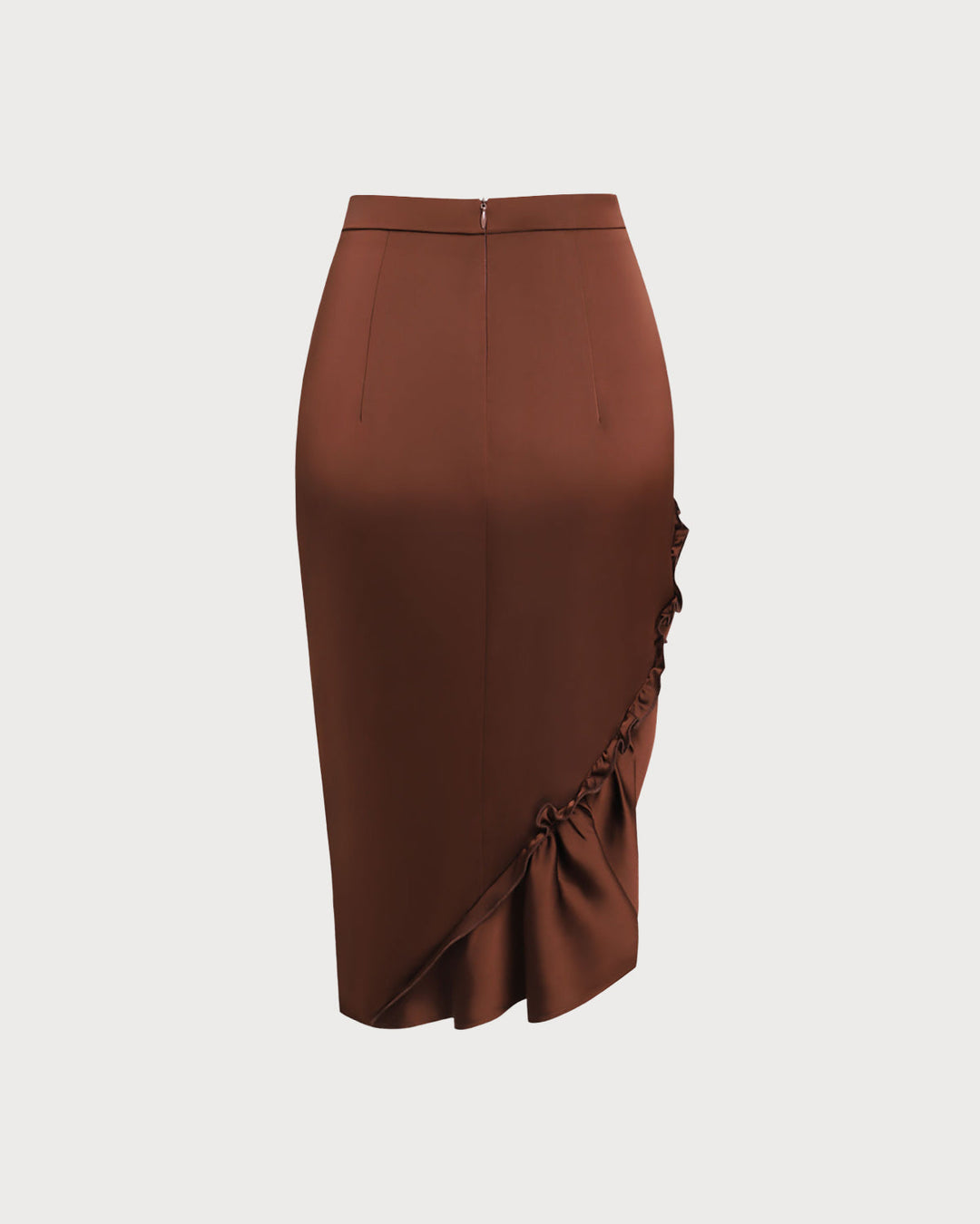 Coffee Ruched Pencil Midi Skirt