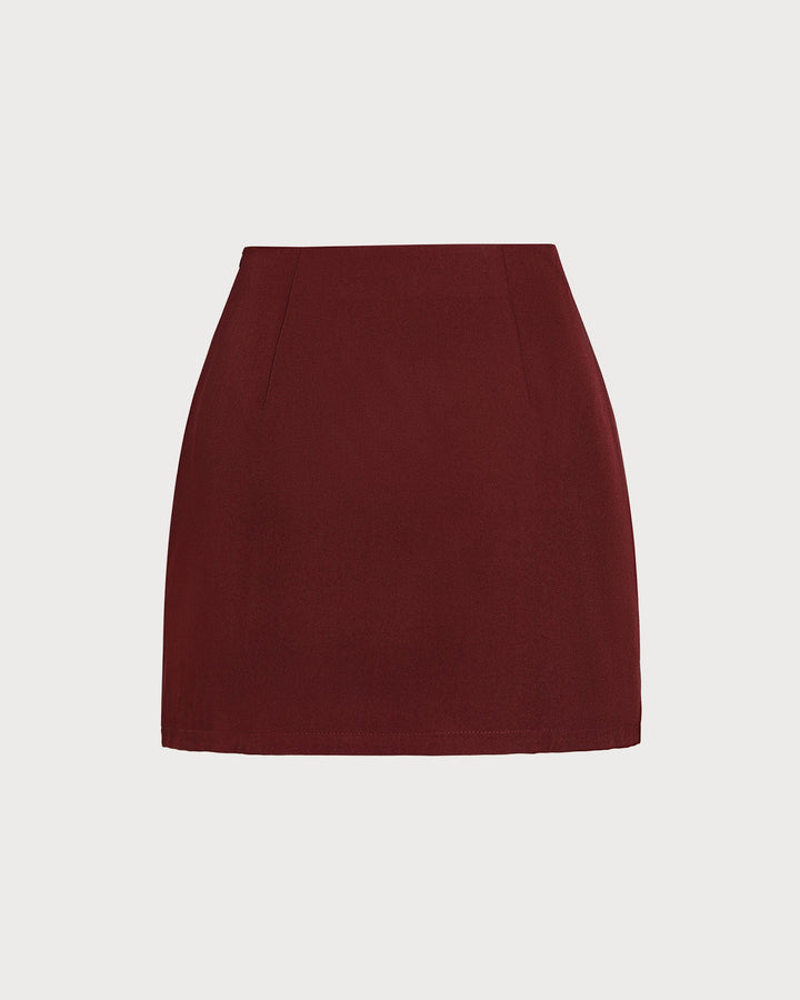 Wine Red Natural Waisted A-Line Mini Skirt