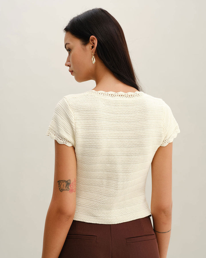 Beige U Neck Textured Cardigan