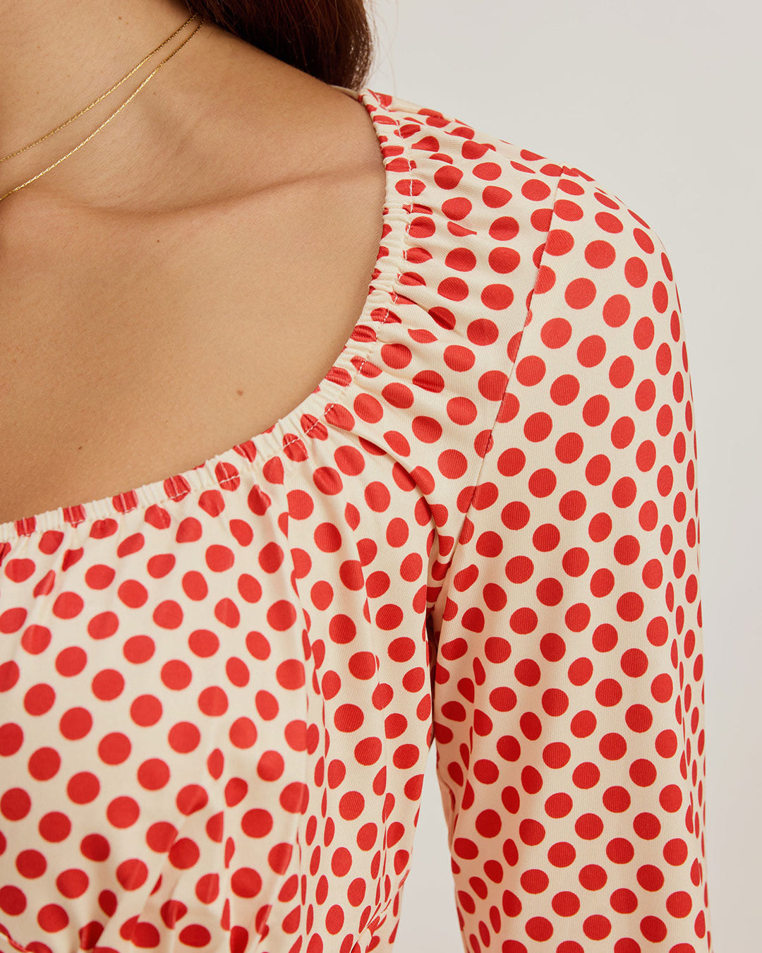 Red Polka Dot U-Neck Bell Sleeve Tee