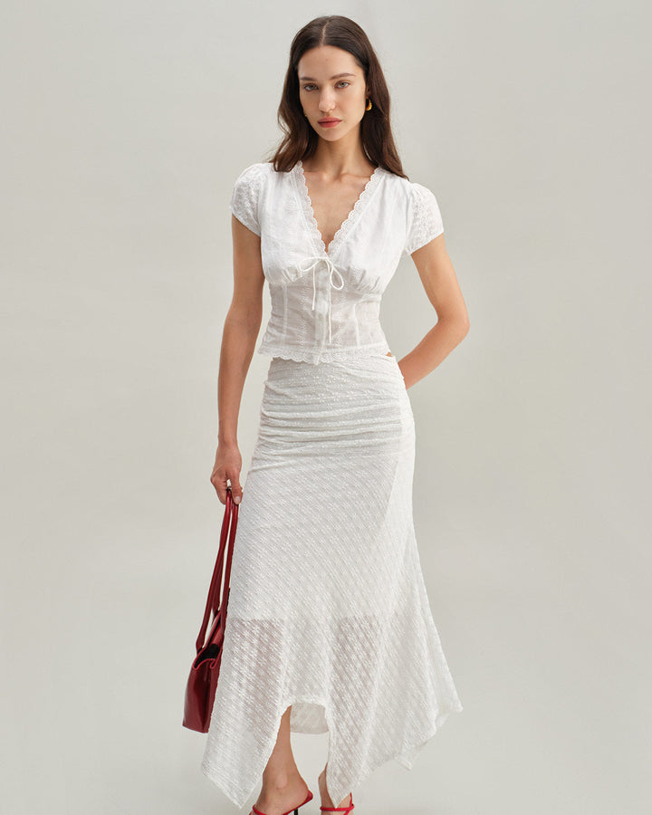 White Jacquard Mermaid Midi Skirt