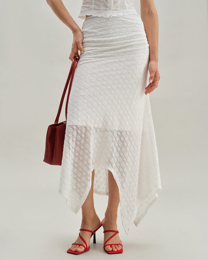 White Jacquard Mermaid Midi Skirt