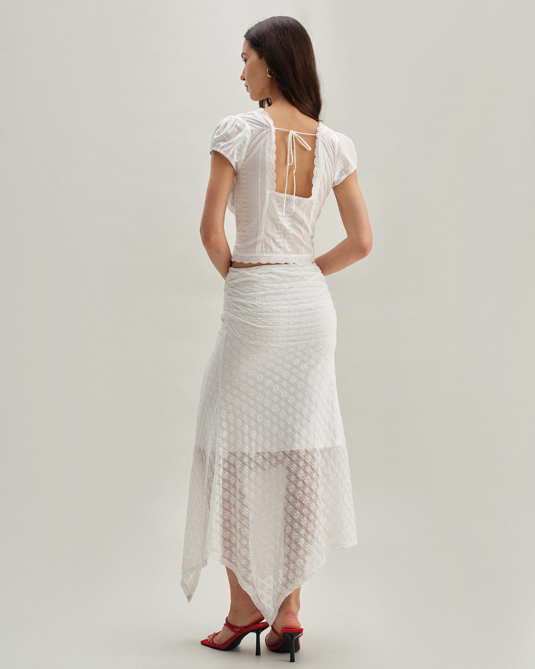 White Jacquard Mermaid Midi Skirt