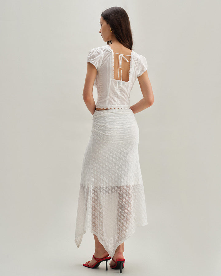 White Jacquard Mermaid Midi Skirt