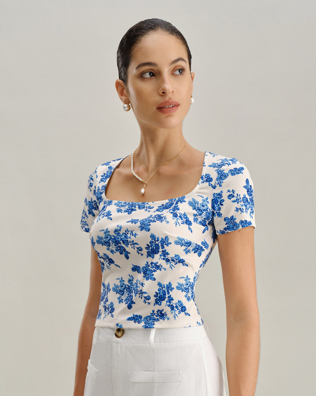 Blue Floral Short Sleeve T-Shirt