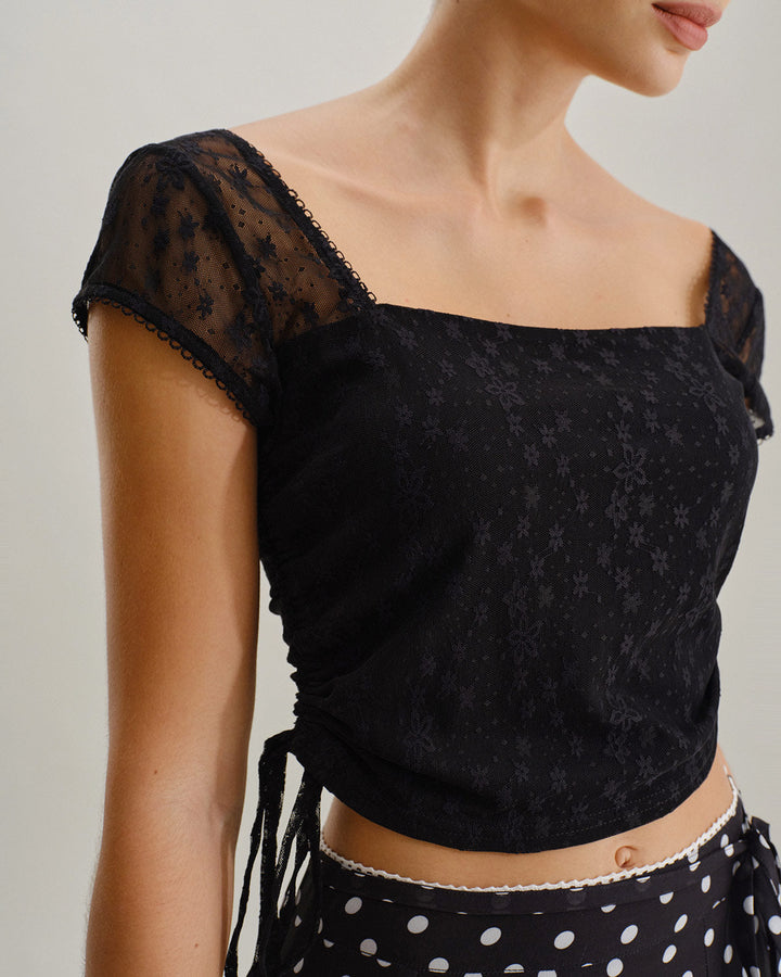 Black Mesh Cropped Tee