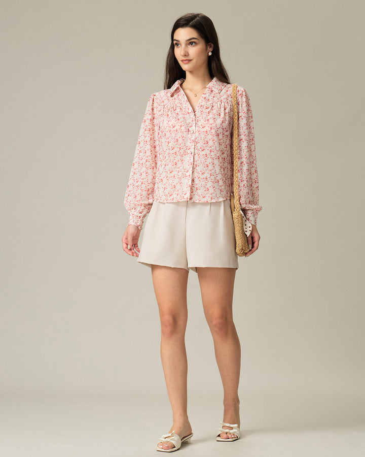 Red Floral Ruched Shirt