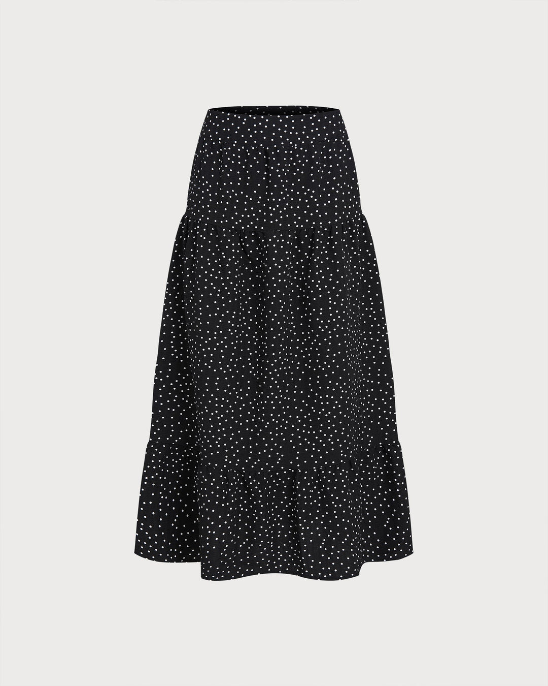 Black Polka Dot Ruched Midi Skirt