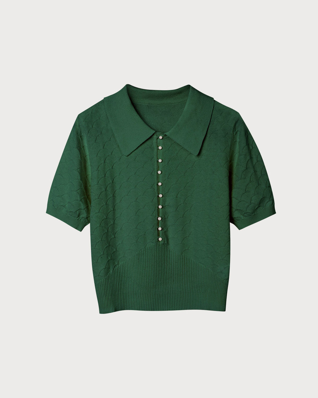 The Green Short Sleeve Textured Lapel Knit Tee