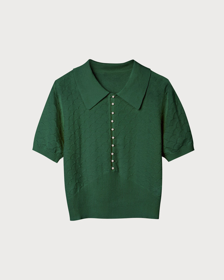 The Green Short Sleeve Textured Lapel Knit Tee