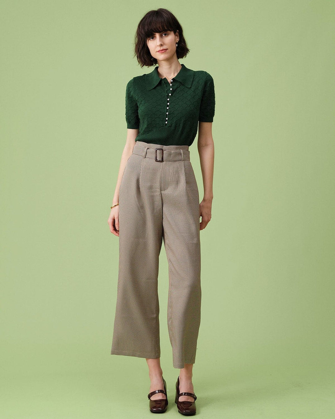 The Green Short Sleeve Textured Lapel Knit Tee