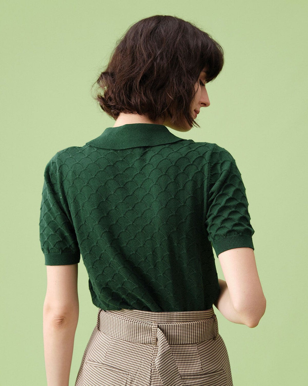 The Green Short Sleeve Textured Lapel Knit Tee