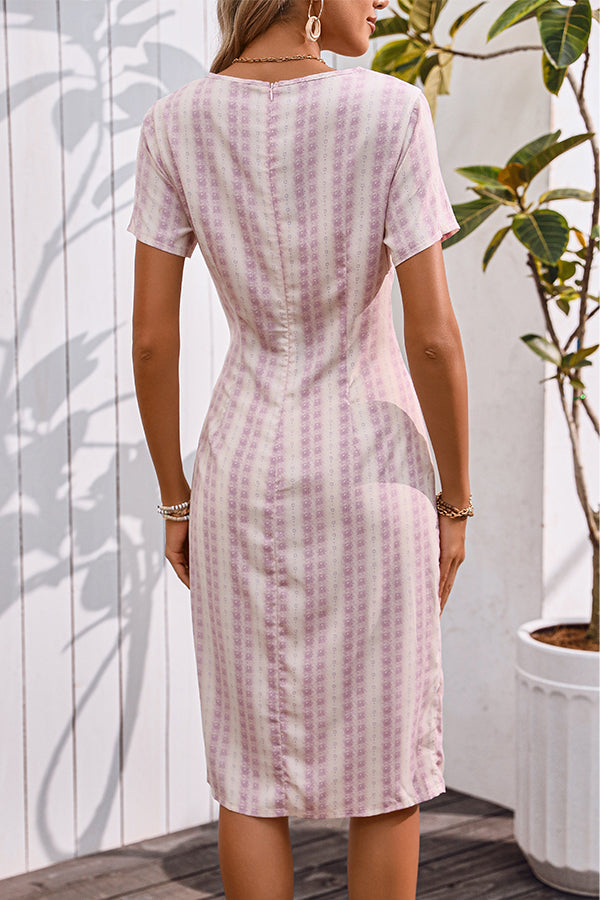 Stripe Printed Square Neck Split Side Casual Dress