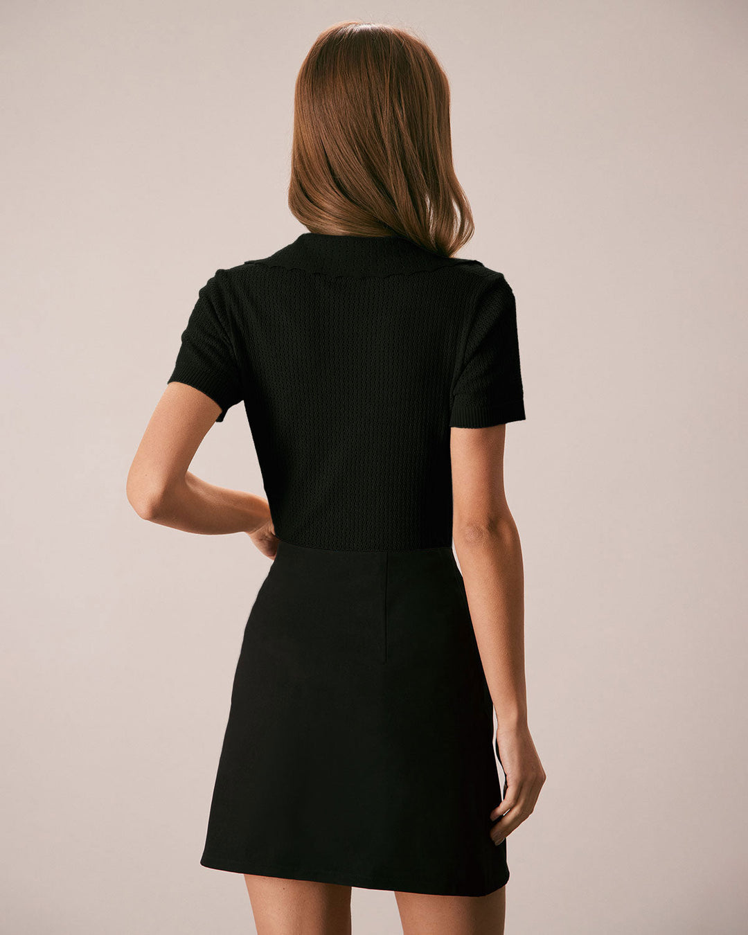 Black V Neck Button Pointelle Knit Tee