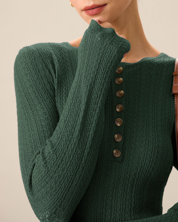 Green Scalloped Slim Sweater