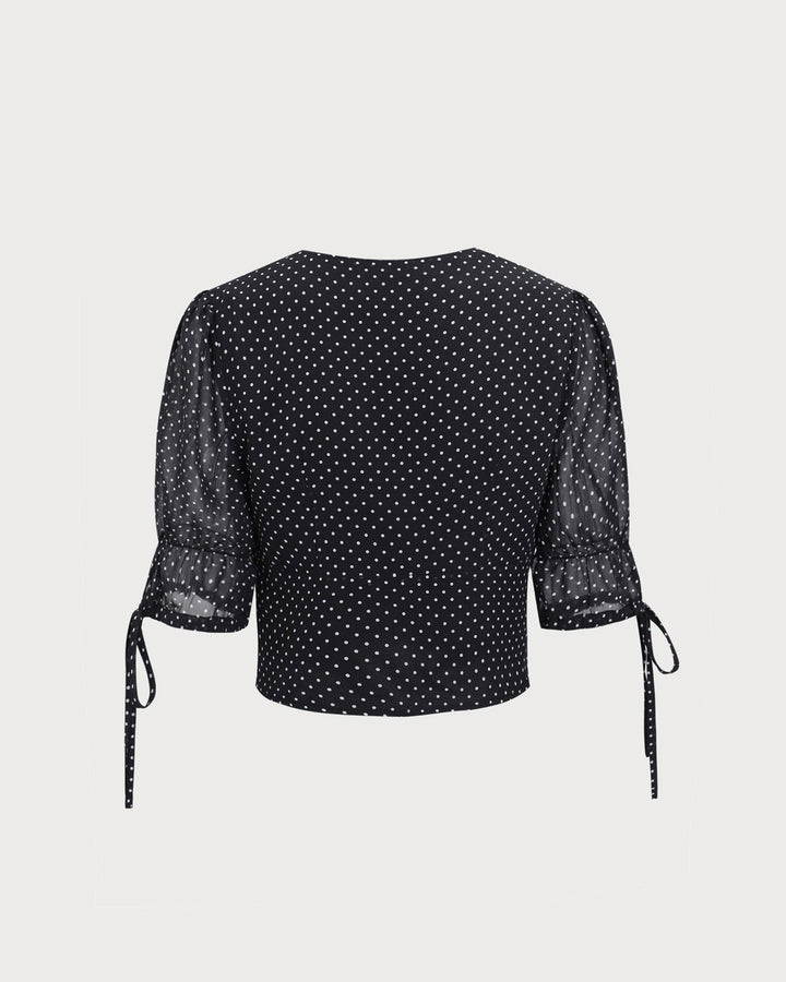Black V-Neck Polka Dot Blouse