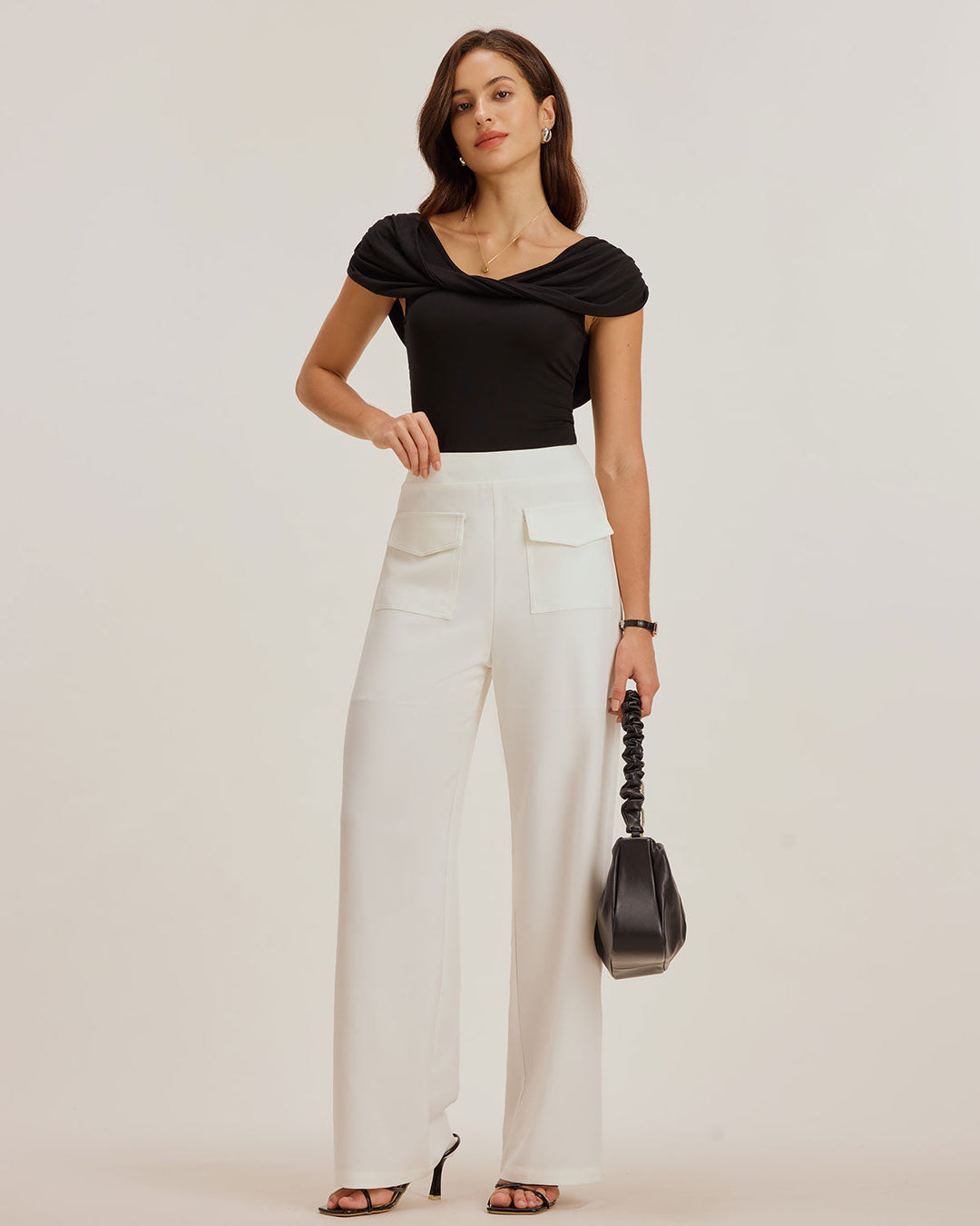 Black U Neck Ruched Tee