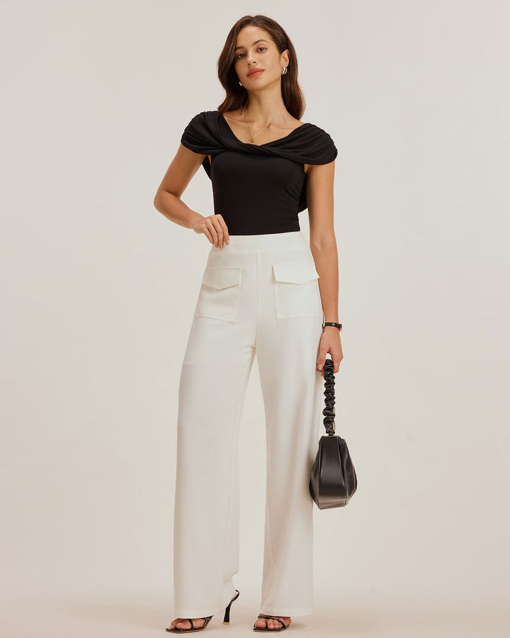 Black U Neck Ruched Tee