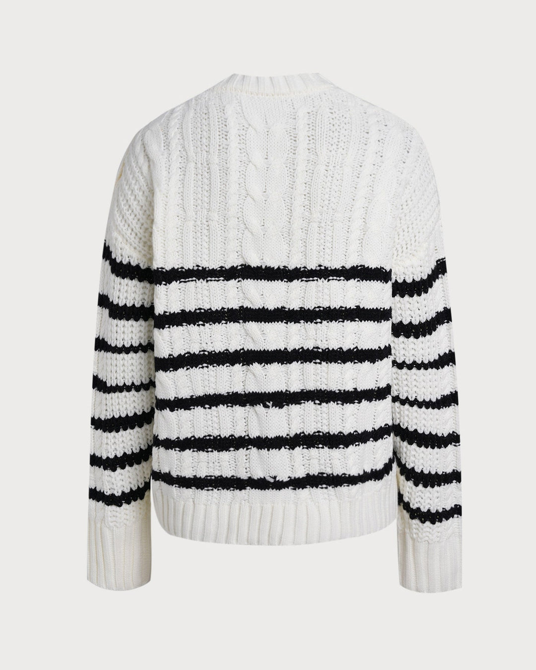 White Striped Button Knit Cardigan