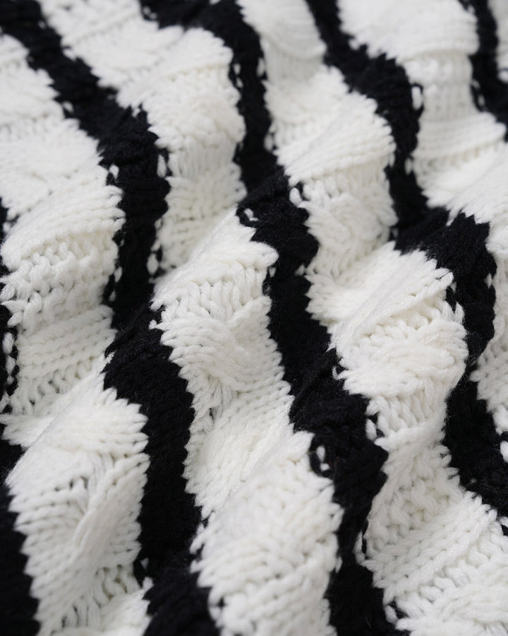 White Striped Button Knit Cardigan