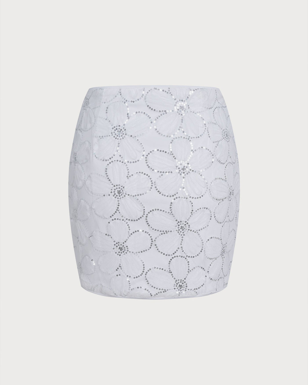 White Floral Sequins Mini Skirt