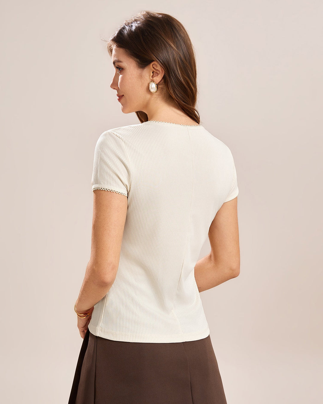 Apricot Round Neck Button Tee
