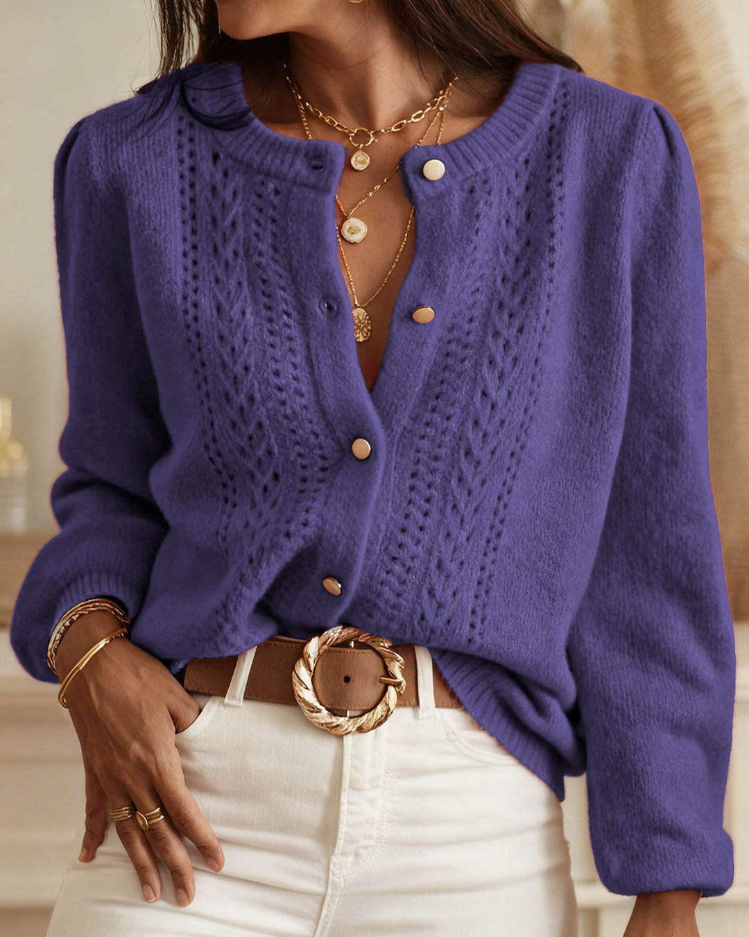Purple Single Breasted Winter Knit Cardigan