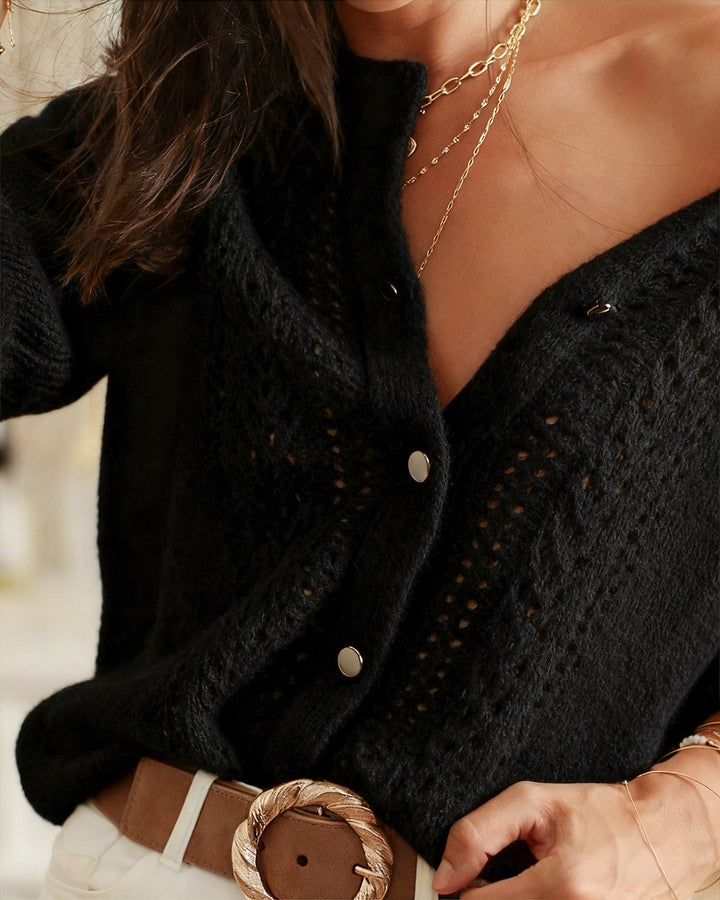 Black Round Neck Knit Cardigan