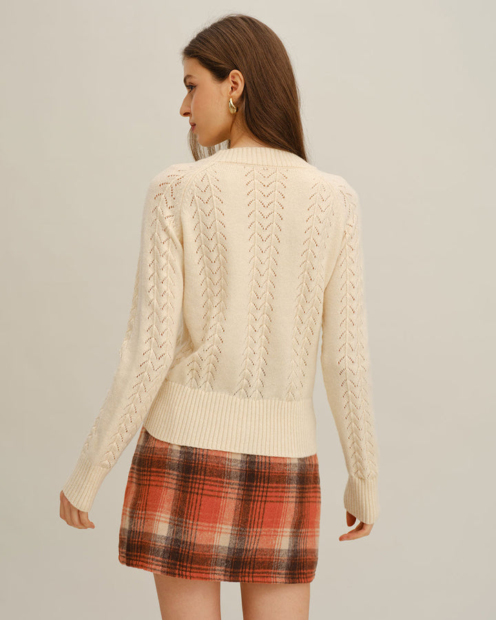 Beige Round Neck Knit Cardigan