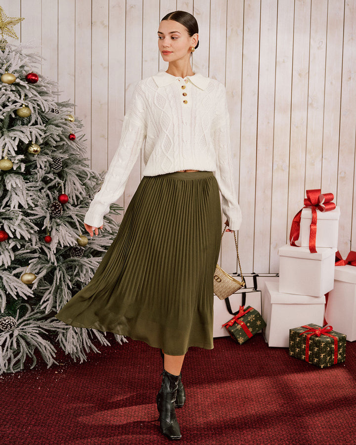 Beige Drop Shoulder Button Sweater