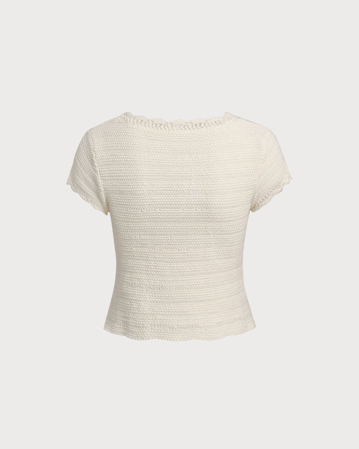 Beige U Neck Textured Cardigan