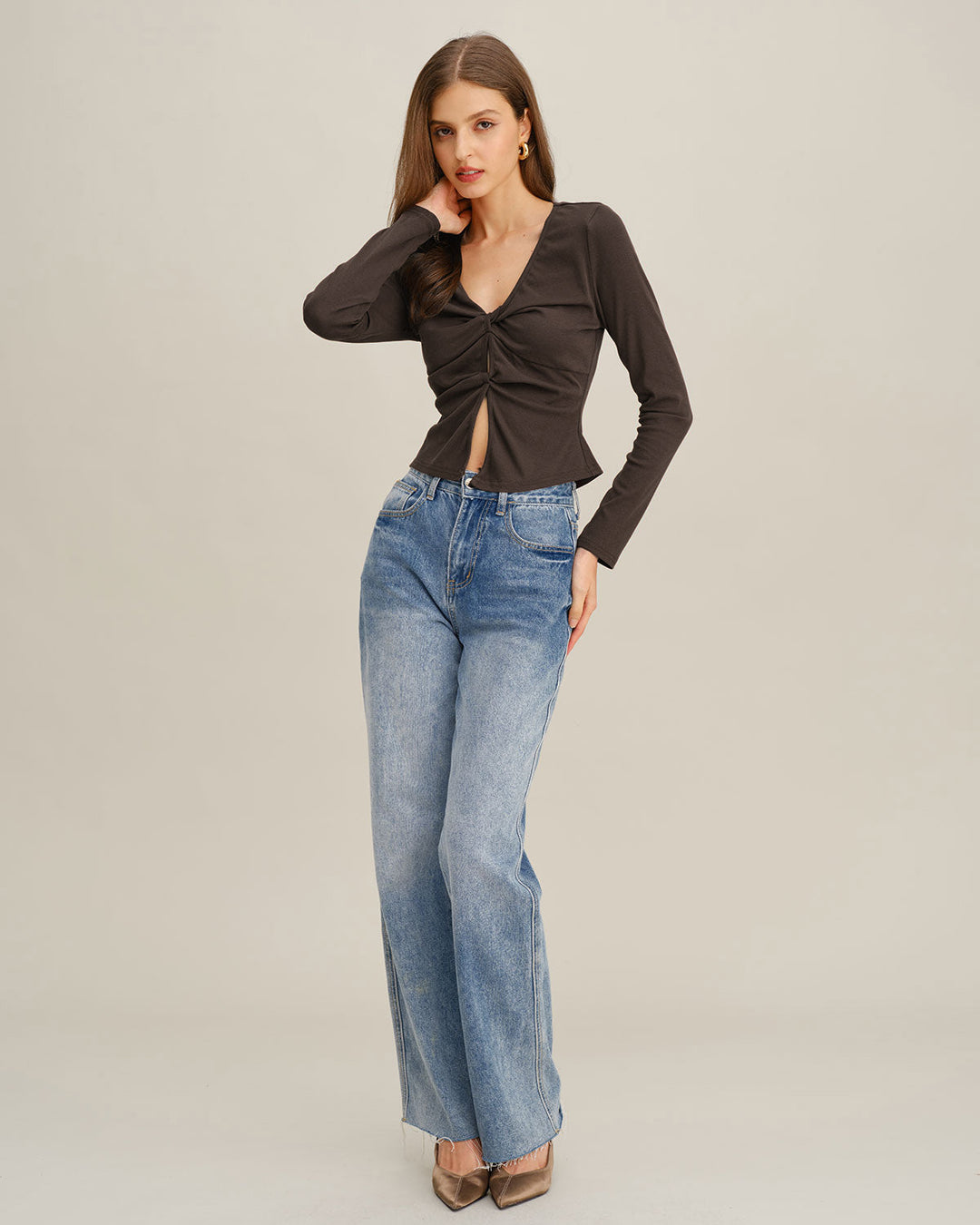 Coffee Twist Knit Tee