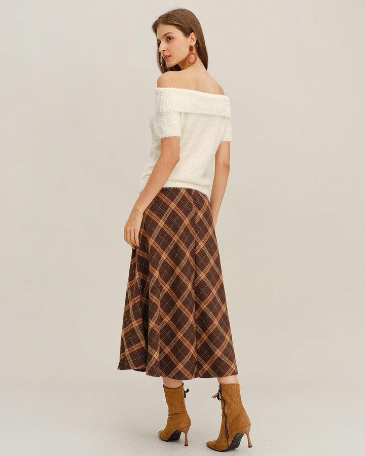 Beige Off The Shoulder Knit Tee