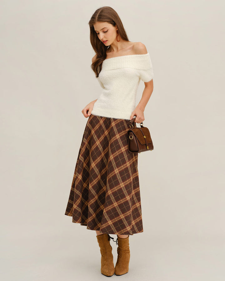 Beige Off The Shoulder Knit Tee