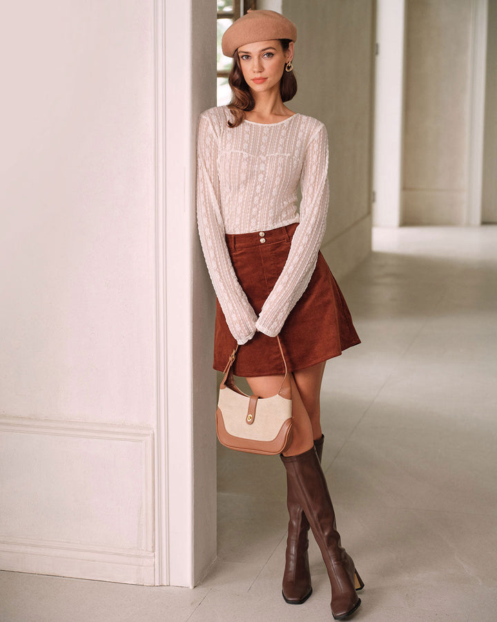 Apricot Textured See Through Tee