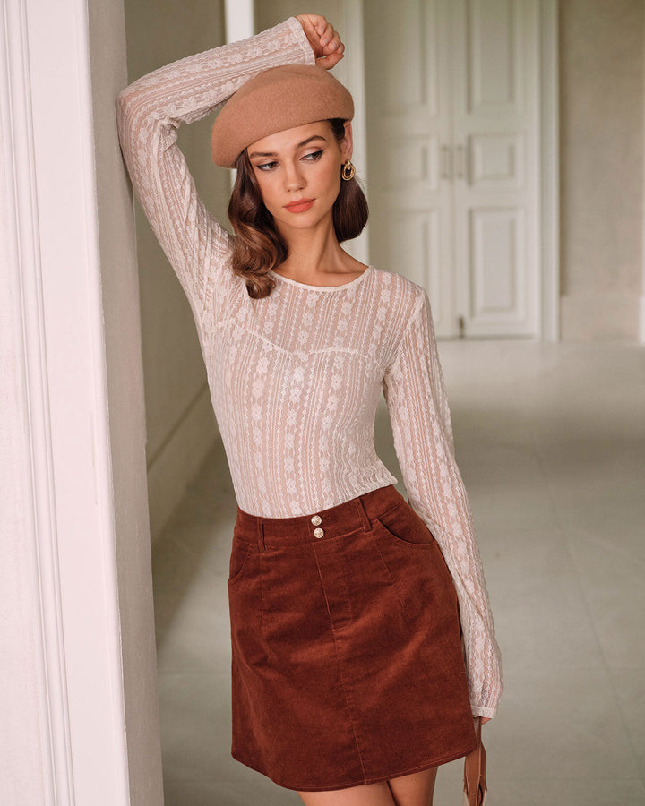 Apricot Textured See Through Tee