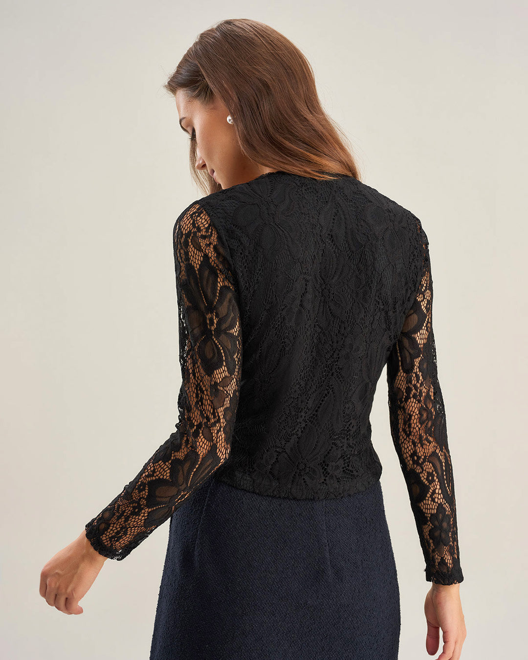 Black V Neck Slim Lace Tee