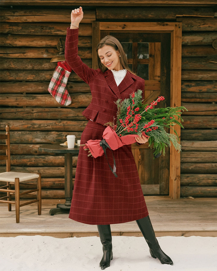 Red Plaid A-Line Midi Skirt
