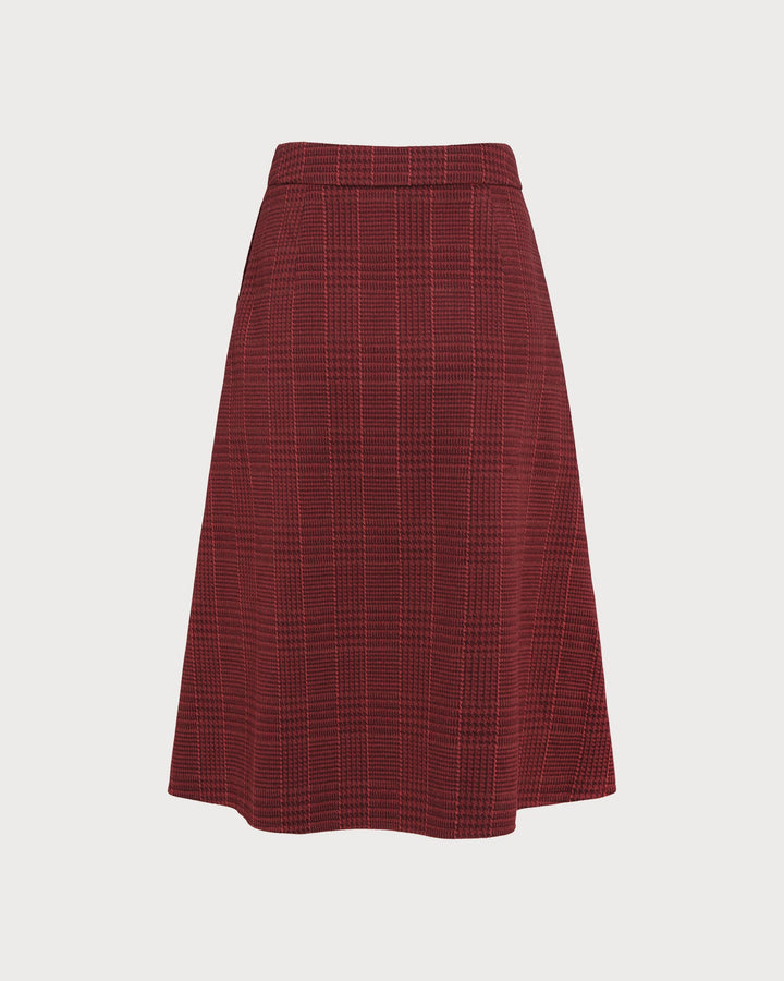 Red Plaid A-Line Midi Skirt