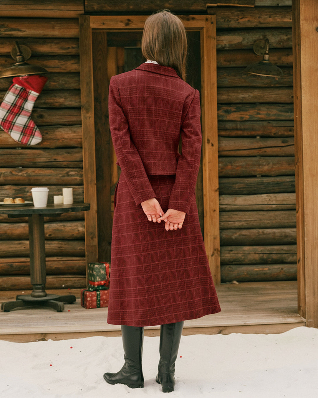 Red Plaid A-Line Midi Skirt