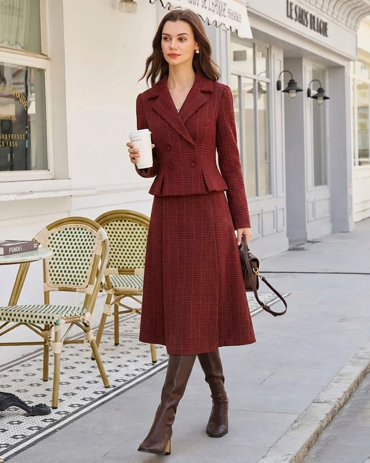 Red Plaid A-Line Midi Skirt