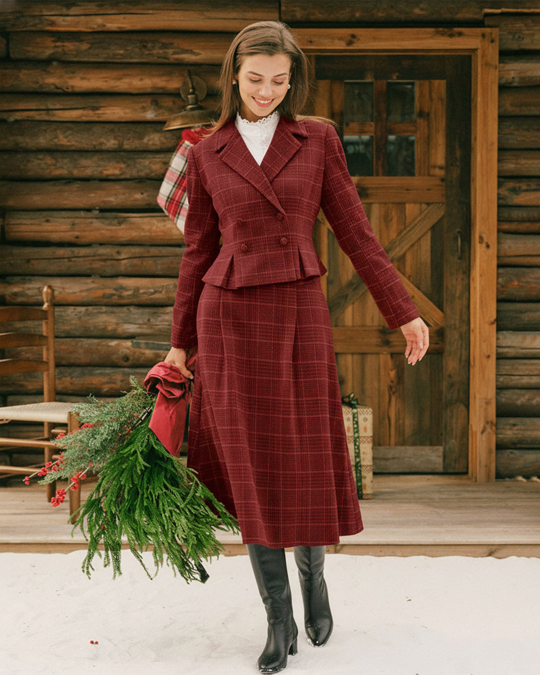 Red Plaid A-Line Midi Skirt